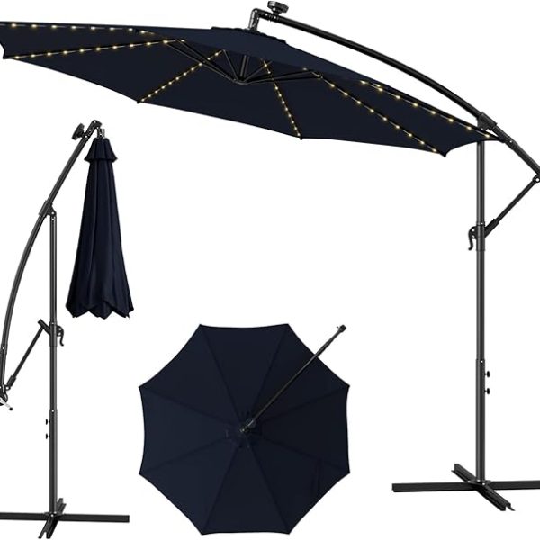 COSTWAY 3M Garden Parasol with Solar-Powered LED Lights - Cash Alt £60